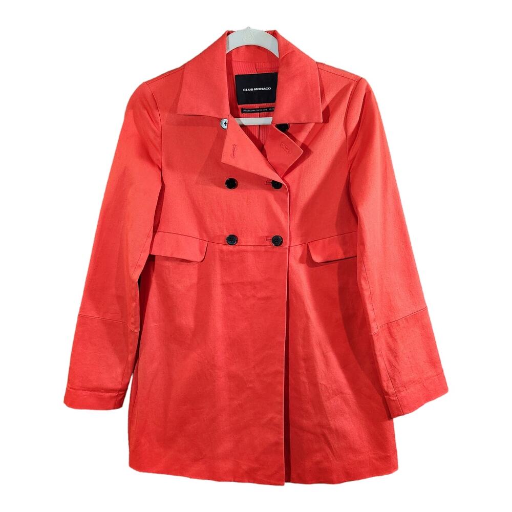 Club Monaco Red-Orange Double-breasted Lightweight Trench Coat Preppy Women's XS